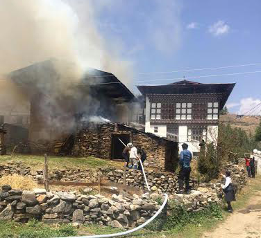 Traditional house catches fire in Paro