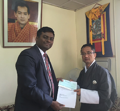 Indian Embassy hands over a cheque of Nu 425 M-
