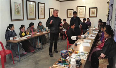 French artist exhibiting his work in Trashi Yangtse--