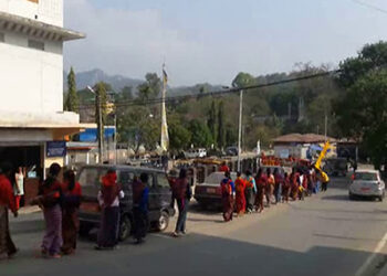 Kanjurs carried round the Samdrup Jongkhar town