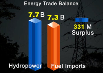 Fossil fuel import almost equals hydropower export