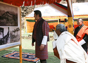 His Majesty visits Drugyel Dzong reconstruction site
