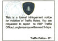 Infringement sticker for traffic violators initiated