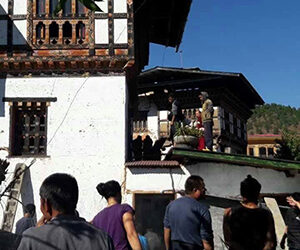 Fire damages traditional building in Punakha