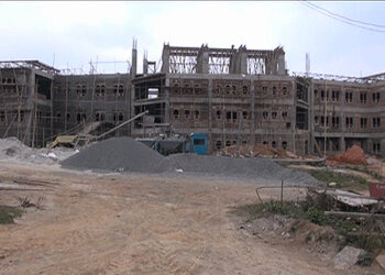 Construction of Damphu Hospital halfway through