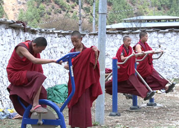 Outdoor gym facility benefits monks of Haa Dratshang