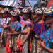 Students perform mask dances in Phuentshogling tshechu