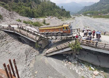 Bhalujhora bridge damaged by an Indian truck