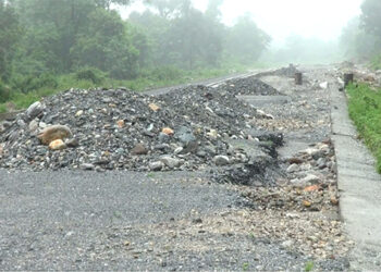 Ongoing Gelegphu industrial road construction damaged by rain recently