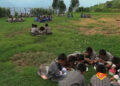Students in Trashi Yangtse excited about getting meals after mid-term.