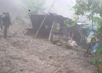 Landslide damages a hut in Shumar Gewog