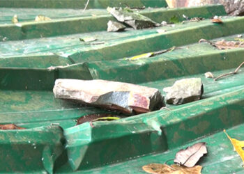 People concerned with the fist-size stones falling on the Gelegphu Tsachu roofs