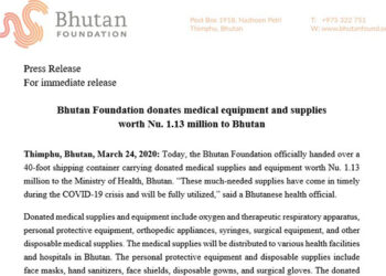 Bhutan Foundation donates medical equipment and supplies worth Nu 1.13 M