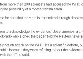 Emerging evidence of airborne transmission of coronavirus