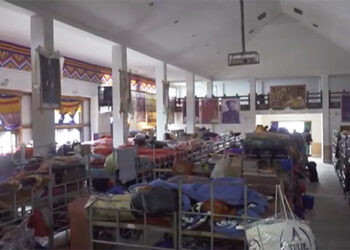 Girls of Monggar HSS relocated to dining and multi-purpose hall following a fire accident