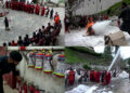 Monks and officials of Trongsa Dzong trained in handling fire extinguisher