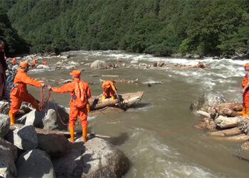 Three boys feared washed away by a flash flood, Trashi Yangtse