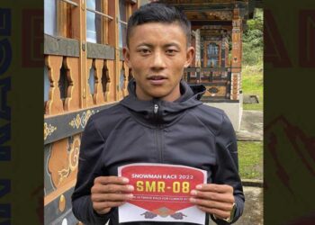 Bhutanese athletes leading the first day of Snowman Race