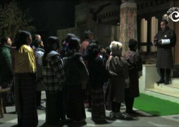 Children in Thimphu sing Loley to mark Nyilo