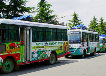 Eastbound public transport busses beautified with artworks