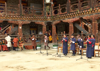 Some students in Thimphu engaged in learning traditional songs and music during summer break