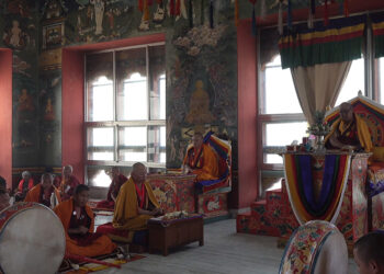 Dorji Lopen presides over Chenrezig Drubchhen at Rinchentse Lhakhang in Darla, Chhukha