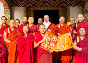 Dorji Lopen confers dhar to new vice principal of Sangchen Chokhor Buddhist College in Punakha