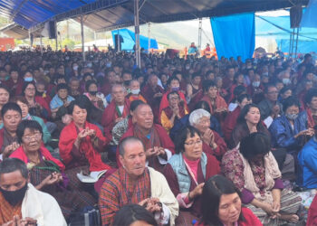 Thousands of devotees gather to receive Rinchen Terzoe Jaglung in Paro