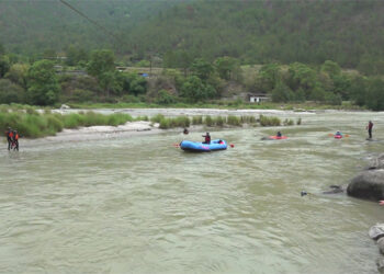 Police personnel train in swift water rescue