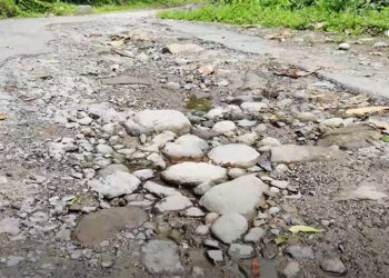 Deteriorating Jomotshangkha–Menjiwoong road in need of repair, Samdrup Jongkhar