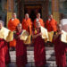 His Holiness the Je Khenpo confers Lekdhar to Chief of Mask Dances and three Lams