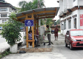 Public resting spaces with fans and charging points in Gelephu