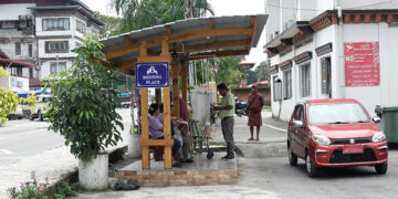 Public resting spaces with fans and charging points in Gelephu
